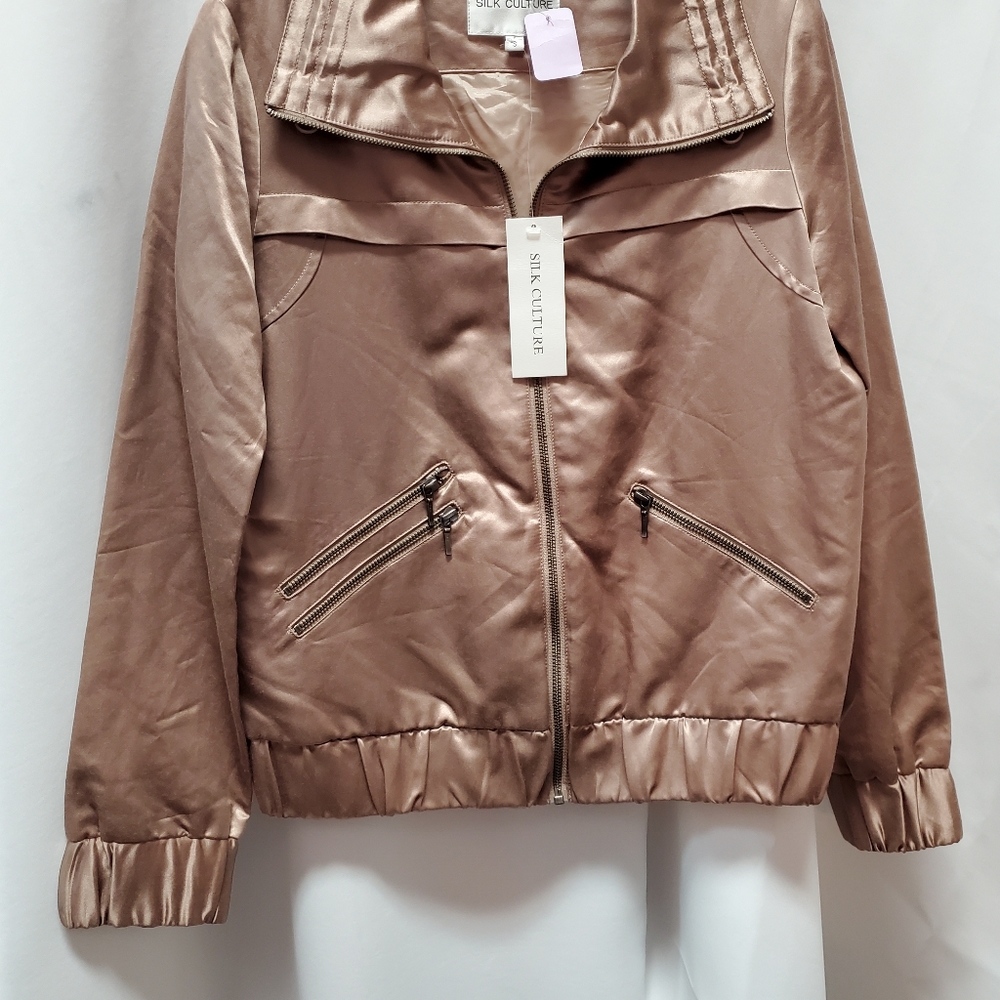 MAT GOLD BOMBER JACKET. SIZE SMALL. BY SILK CULTURE